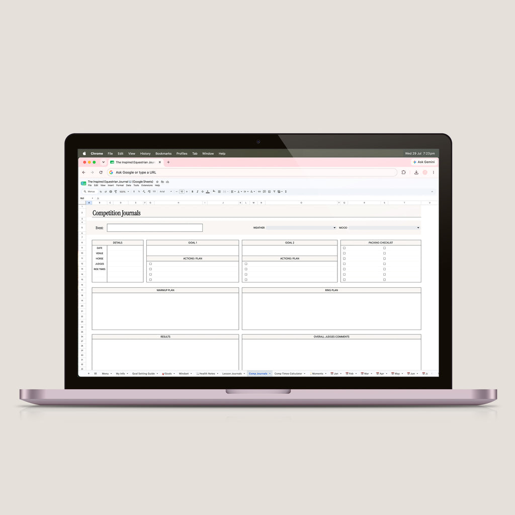 The Inspired Equestrian Journal Spreadsheet (Google Sheets)