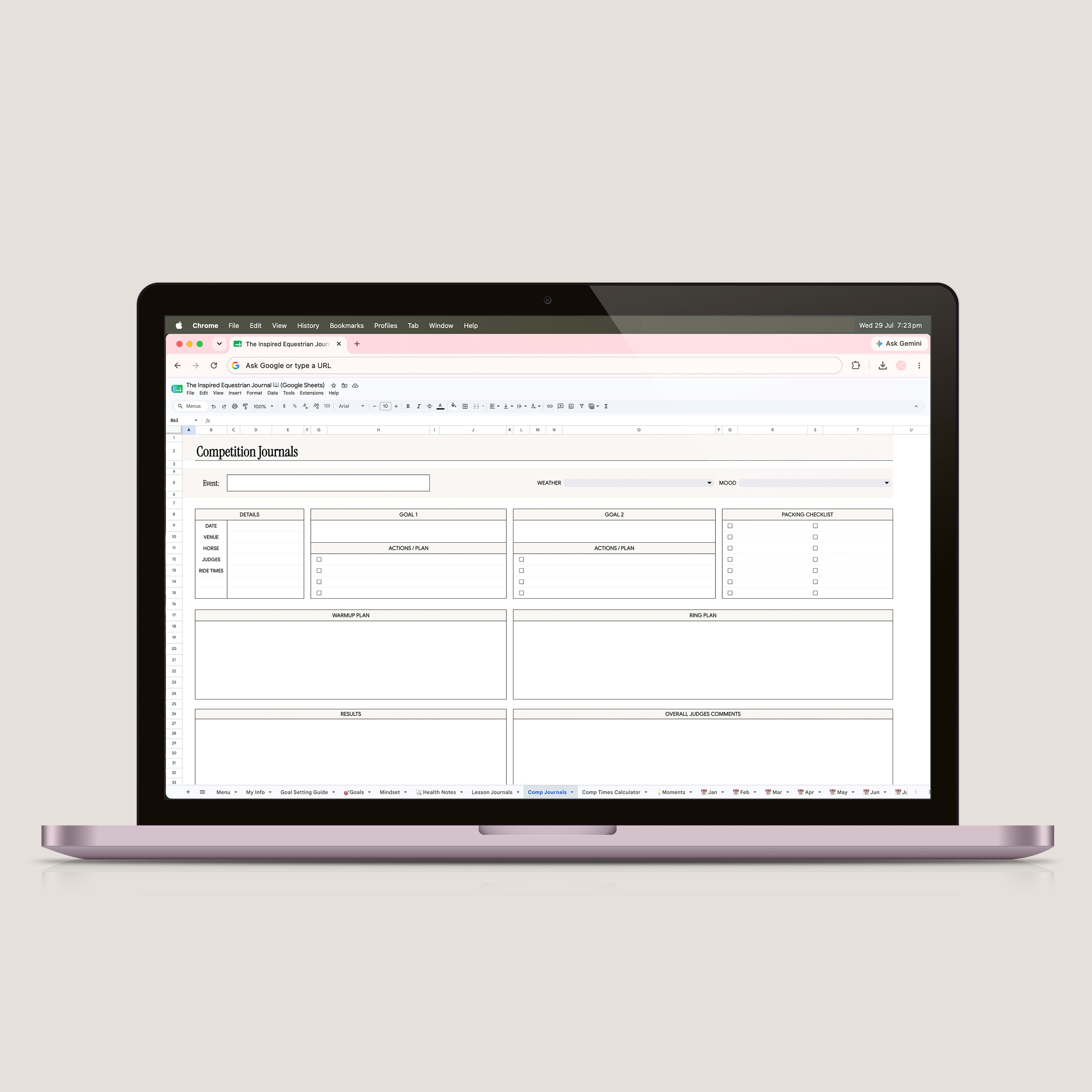 The Inspired Equestrian Journal Spreadsheet (Google Sheets)