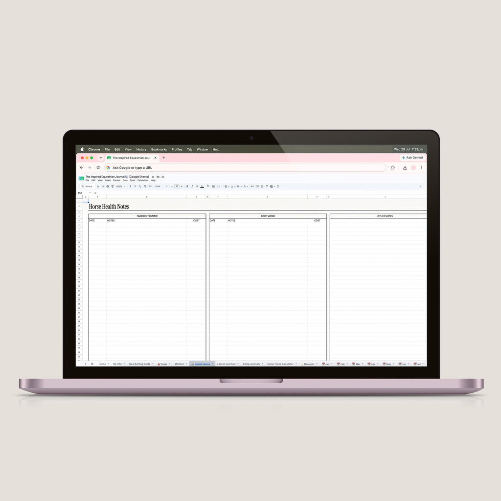 The Inspired Equestrian Journal Spreadsheet (Google Sheets)