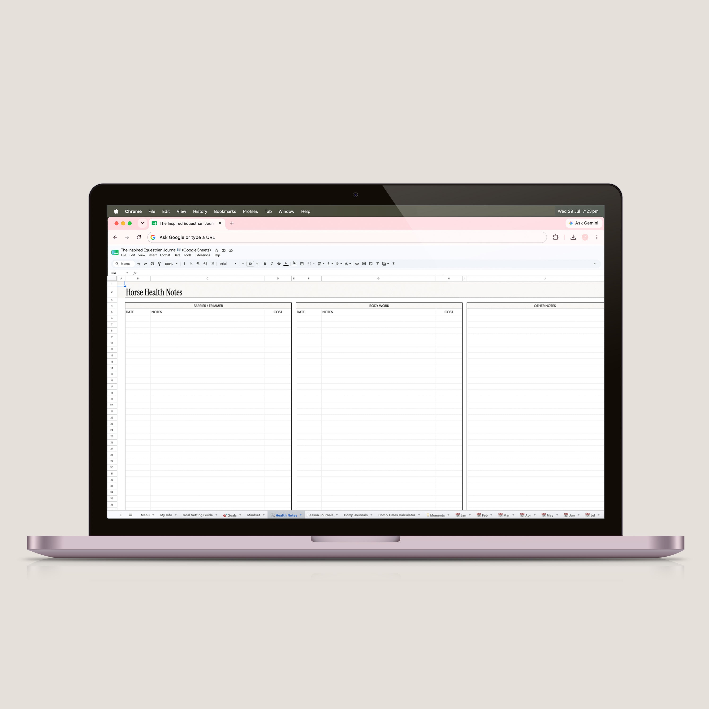 The Inspired Equestrian Journal Spreadsheet (Google Sheets)