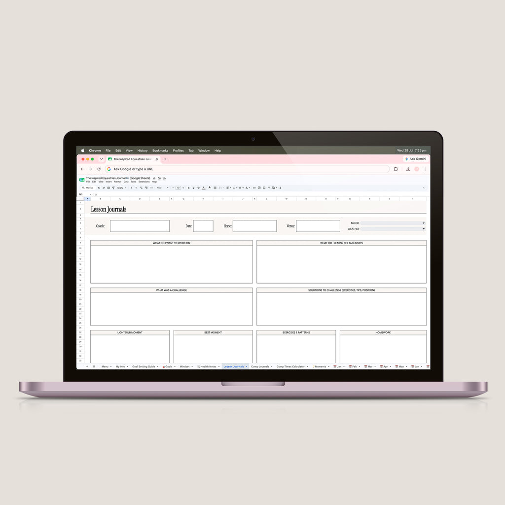 The Inspired Equestrian Journal Spreadsheet (Google Sheets)