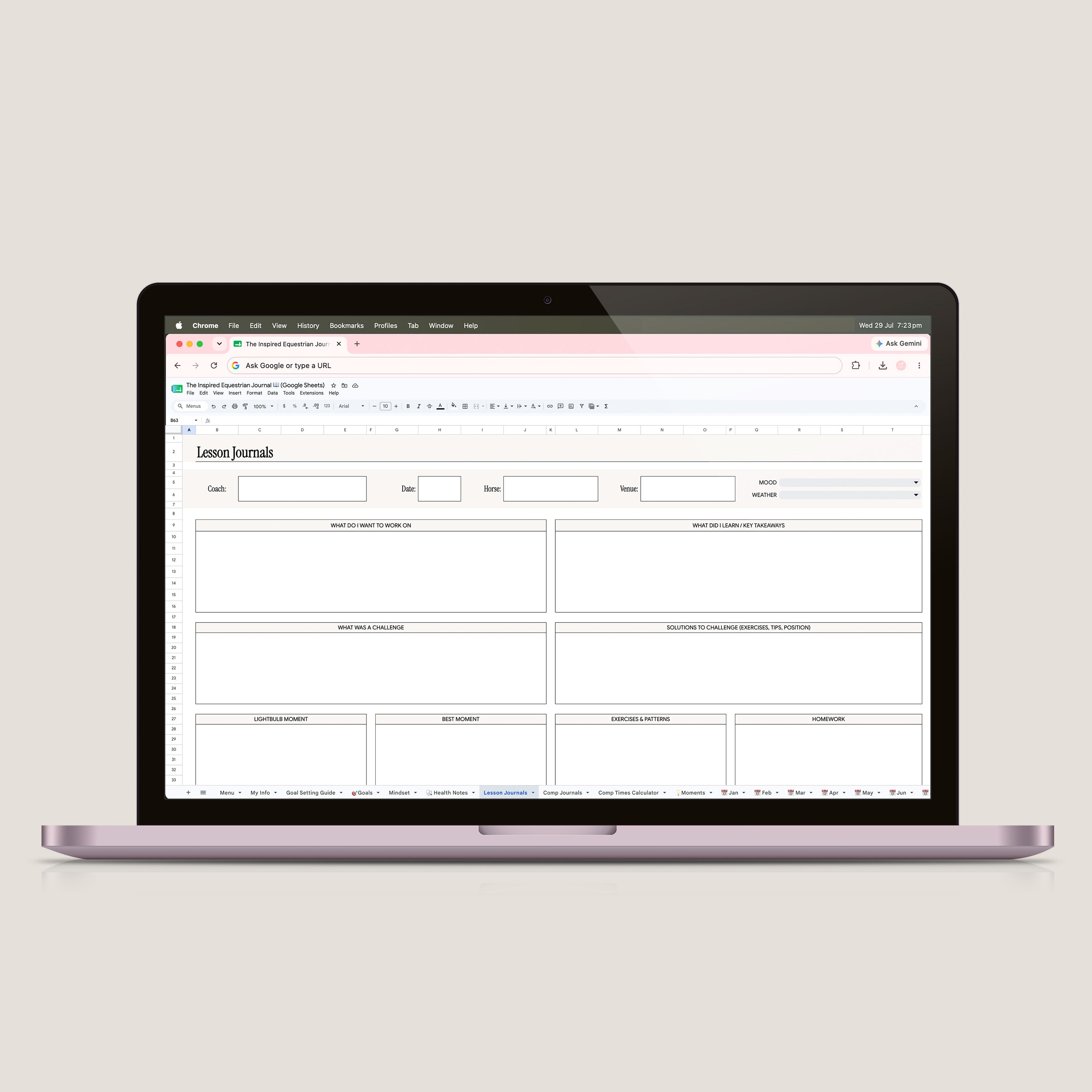 The Inspired Equestrian Journal Spreadsheet (Google Sheets)