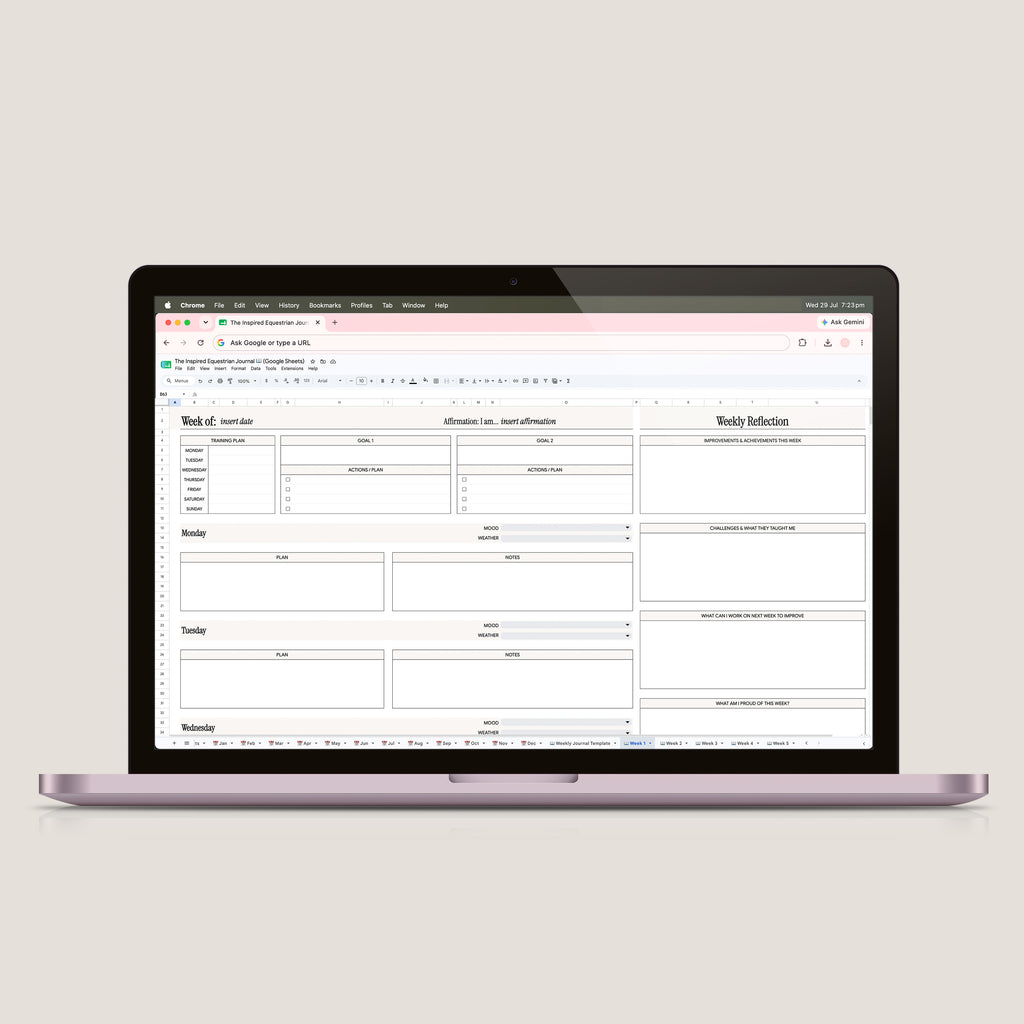 The Inspired Equestrian Journal Spreadsheet (Google Sheets)